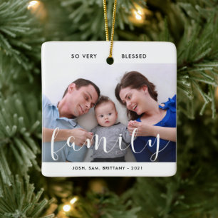Family Photo, Names, So Blessed Christmas Tree Cer Ceramic Ornament
