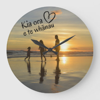 Family Photo NZ Family Photo Kia Ora Māori Phrase Large Clock