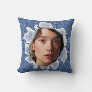 Family photo on a denim pillow