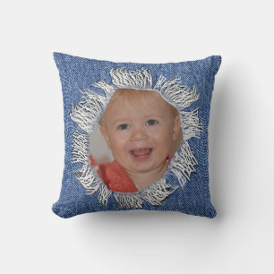 Family photo on a denim pillow