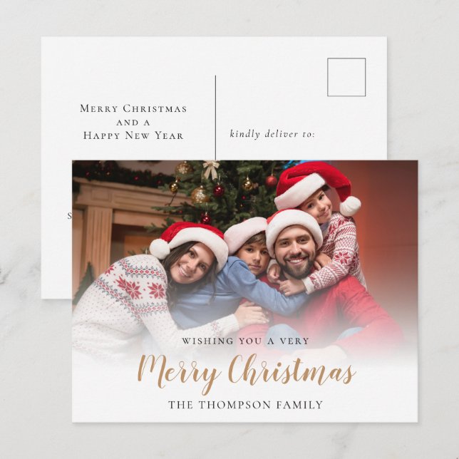 Family Photo Overlay Merry Christmas Holiday Postcard (Front/Back)