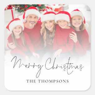 Family Photo Overlay Script Merry Christmas  Square Sticker