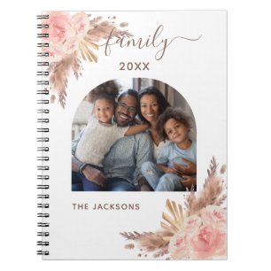 Family photo pampas grass blush pink floral notebook