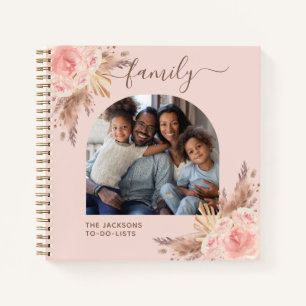 Family photo pampas grass pink floral check lists notebook