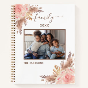 Family photo pampas grass pink floral white notebook