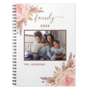 Family photo pampas grass pink floral white notebook
