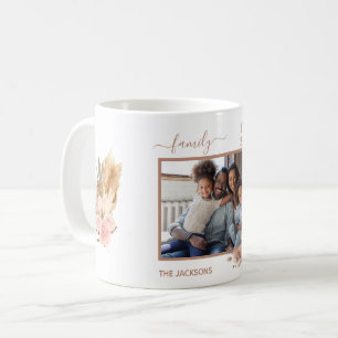 Family photo pampas grass pink florals name coffee mug