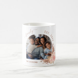 Family photo pampas grass rose gold pink florals  coffee mug