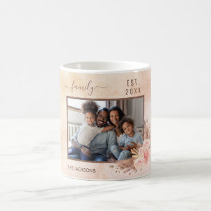 Family photo pampas grass rose gold pink florals coffee mug