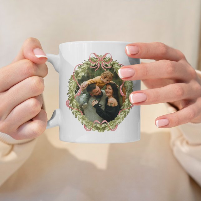 Family Photo Personalised Christmas Wreath Coffee Mug (Creator Uploaded)