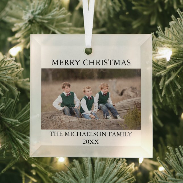 Family Photo Personalised Glass Tree Decoration (Insitu)