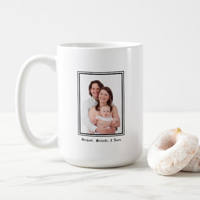 Family Photo Personalised Name Modern Coffee Mug (With Donut)