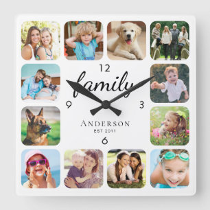 Family Photo Personalised Square Wall Clock
