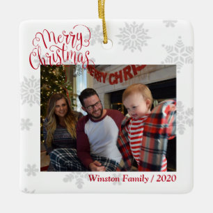 Family Photo Personalized Custom Text Xmas Ceramic Ornament