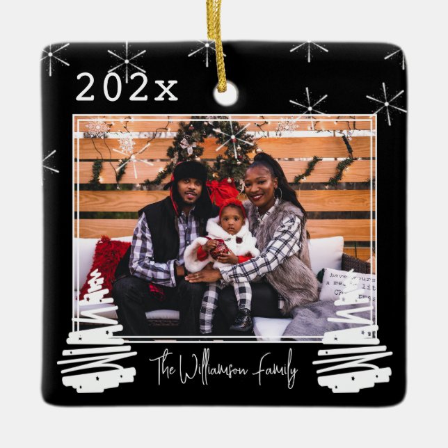 Family Photo Pet two sided Holiday Christmas Tree Ceramic Ornament (Front)