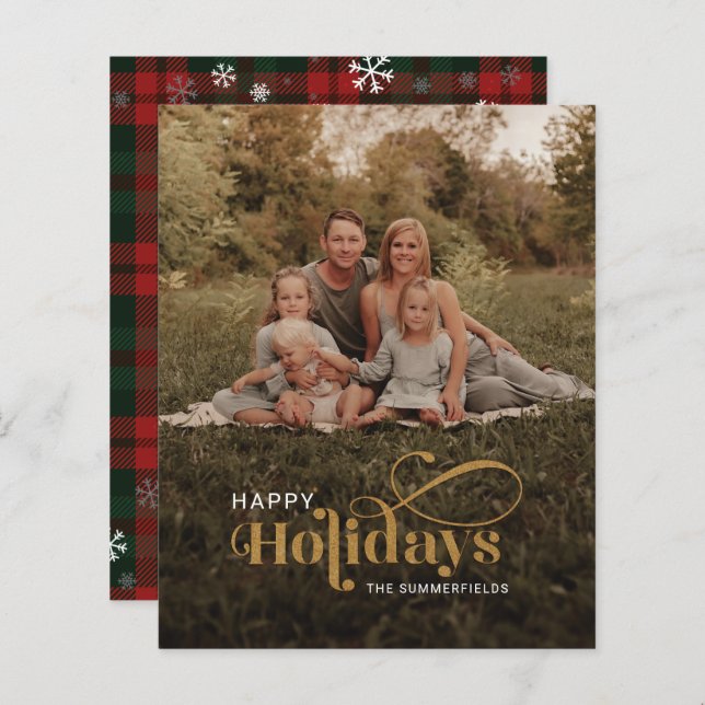 Family Photo Plaid Snowflakes Christmas Card (Front/Back)