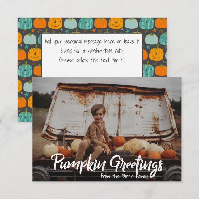 Family Photo "Pumpkin Greetings" Holiday Card (Front/Back)