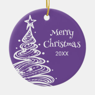 Family Photo Purple White Christmas Tree Gift Ceramic Tree Decoration