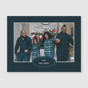 Family Photo Pyjamas Blue Magnetic Holiday Card