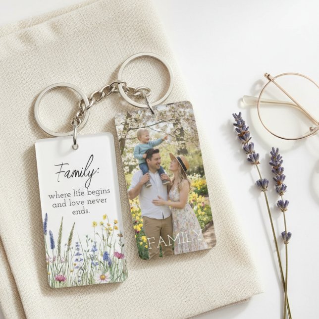 Family Photo & Quote Keychain - Cherished Keepsake (Family photo keychain)