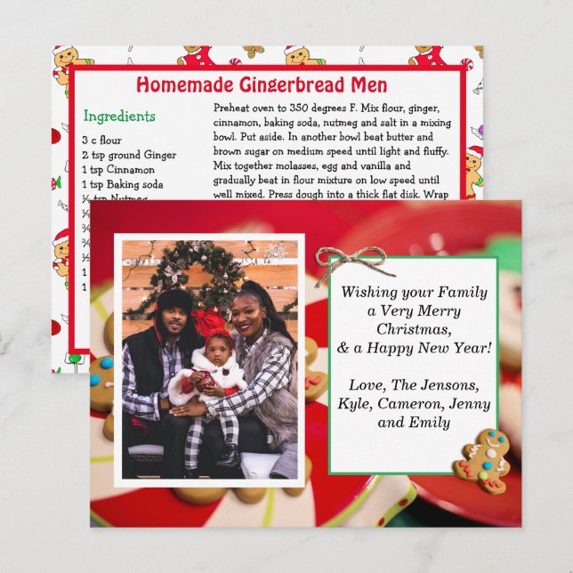 Family Photo + Recipe Card Christmas Card (Front/Back)