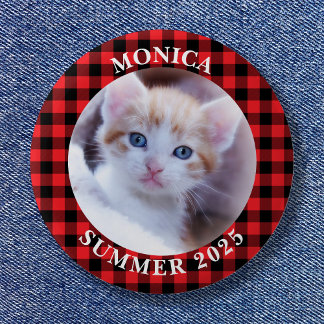 Family Photo Red Black Buffalo Plaid Border 6 Cm Round Badge