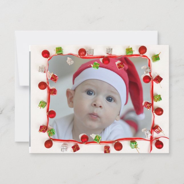 Family Photo Red & Green Border Christmas Card (Front)