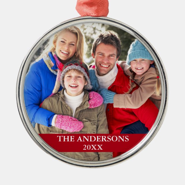 Family Photo Red Metal Tree Decoration (Front)