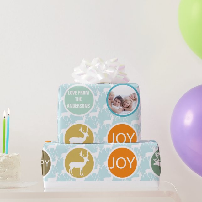 Family Photo Reindeer Christmas Merry Bright Wrapping Paper (Party Gifts)