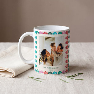 Family Photo Retro Atomic Snowflake Christmas Coffee Mug