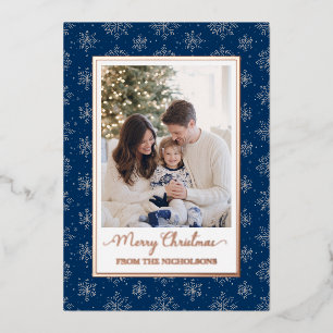 Family Photo Rose Gold Foil Christmas Holiday Card