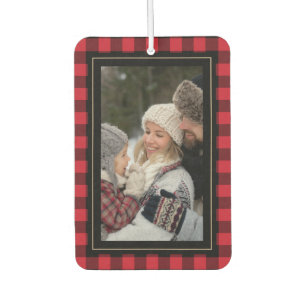 Family Photo Rustic Buffalo Plaid Car Air Freshener