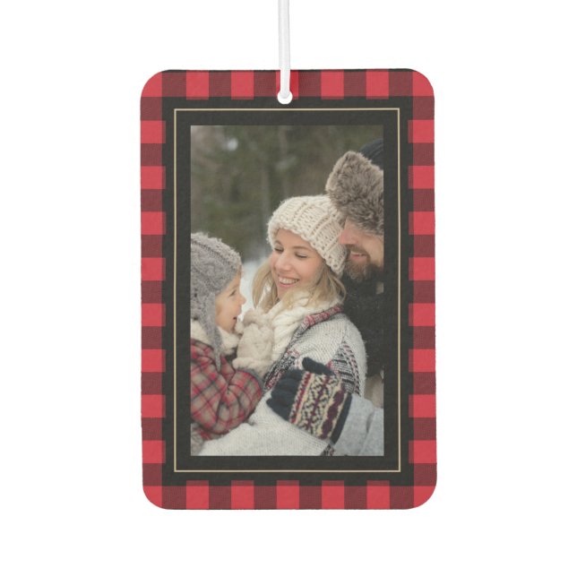 Family Photo Rustic Buffalo Plaid   Car Air Freshener (Front)