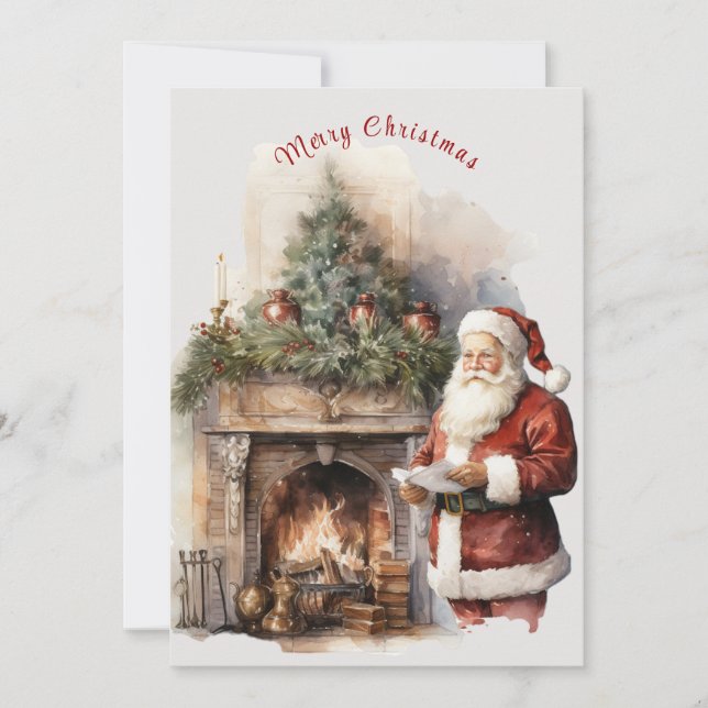 Family Photo Santa Claus Fireplace Snowflakes Holiday Card (Front)