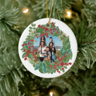 Family Photo Script Holiday Merry Christmas Card Ceramic Tree Decoration