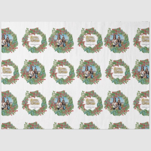 Family Photo Script Holiday Merry Christmas Card Tissue Paper (Front)