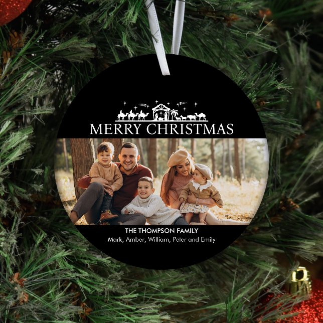 Family Photo Simple Nativity Religious Christmas Ceramic Tree Decoration (Creator Uploaded)