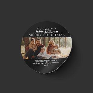 Family Photo Simple Nativity Religious Christmas Classic Round Sticker