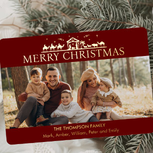 Family Photo Simple Nativity Religious Christmas Foil Holiday Card