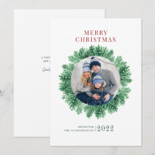 Family Photo Snow and Pine Christmas Holiday Card