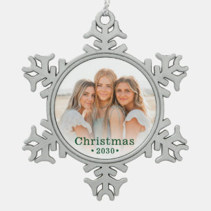 Family Photo  Snowflake Pewter Christmas Ornament