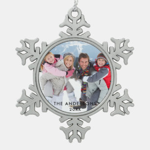 Family Photo Snowflake Pewter Christmas Ornament