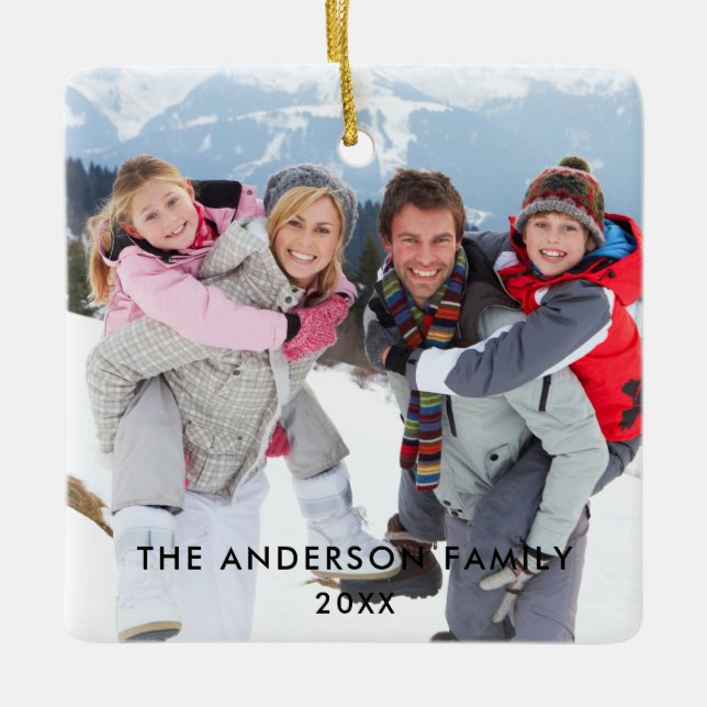 Family Photo Square Ceramic Ornament (Front)