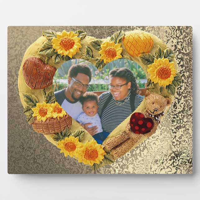 Family Photo Sunflowers Bear Earthy Heart Frame (Front)