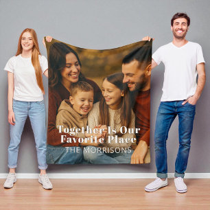 Family Photo Together Is Our Favourite Place Fleece Blanket
