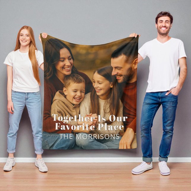 Family Photo Together Is Our Favourite Place Fleece Blanket (Creator Uploaded)