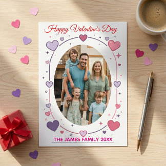 Family Photo Valentine's | Modern Pink & Purple  Holiday Card