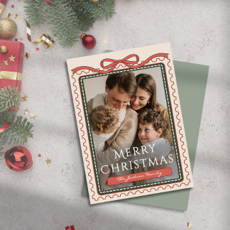 Family Photo Vintage Christmas Stamp Coquette Invitation