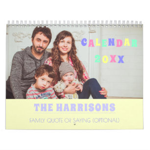 Family Photo Vintage Custom Text Pastel Colours  Calendar