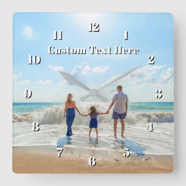 Family Photo Wall Clock Personalised Text (Front)